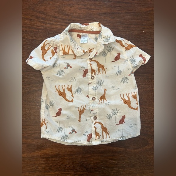 Carter's Other - Carter's Cream Button-Down Shirt with Brown Giraffe Print